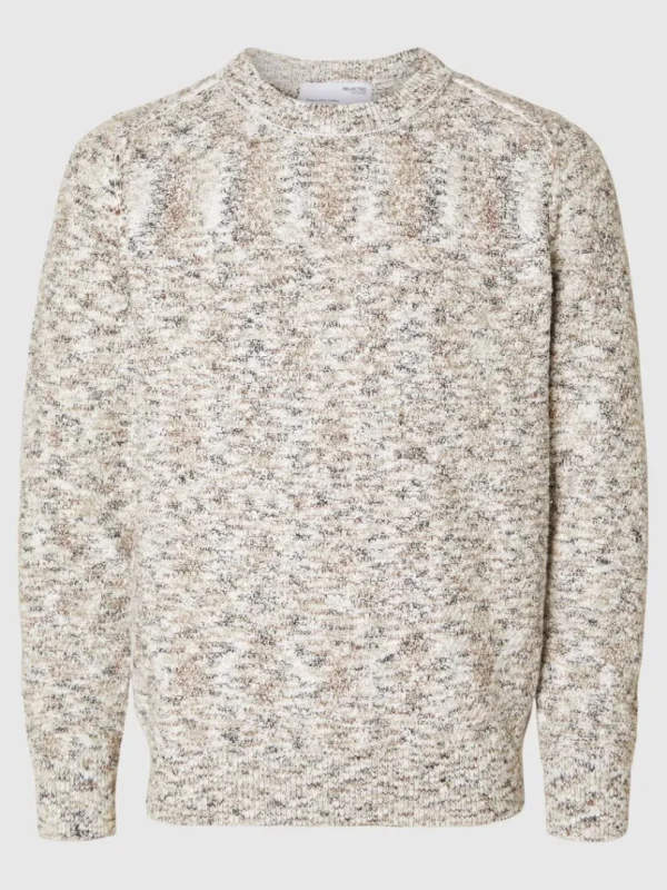 Strik>SELECTED LANGÆRMET STRIKTRØJE Beige