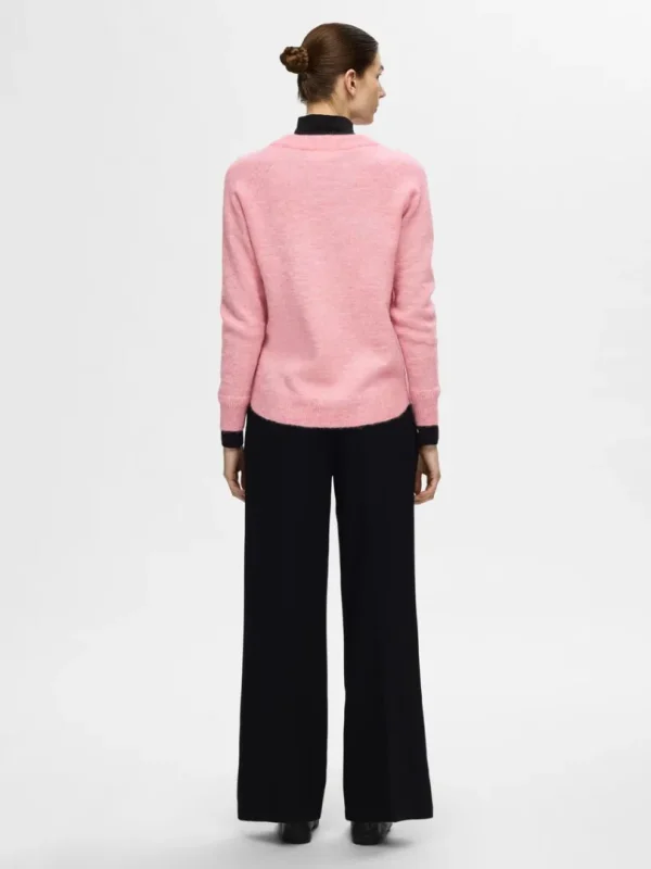 Strik>SELECTED LANGÆRMET STRIKTRØJE Pink