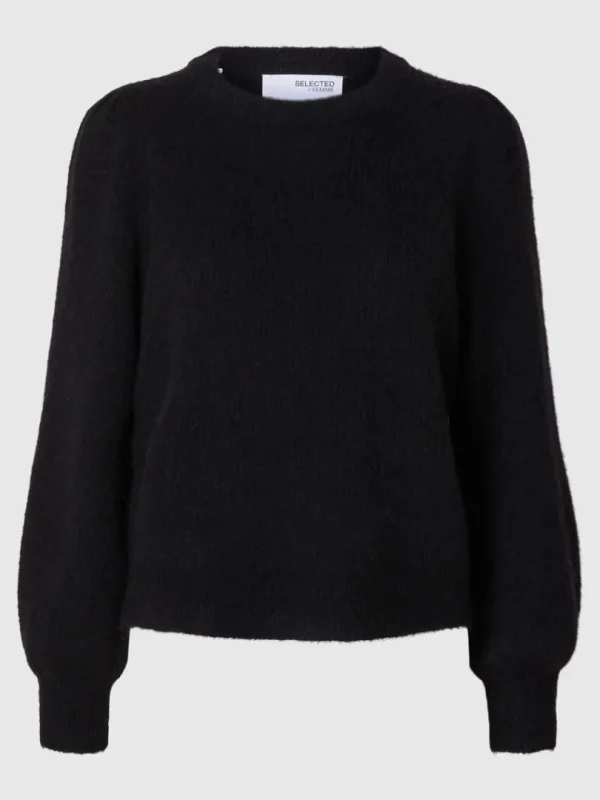 Strik>SELECTED LANGÆRMET STRIKTRØJE Black