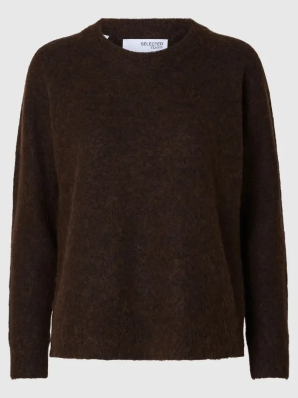 Strik>SELECTED LANGÆRMET STRIKTRØJE Brown