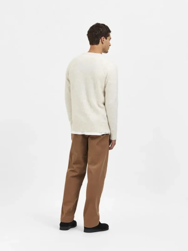 Strik>SELECTED LANGÆRMET STRIKTRØJE Beige