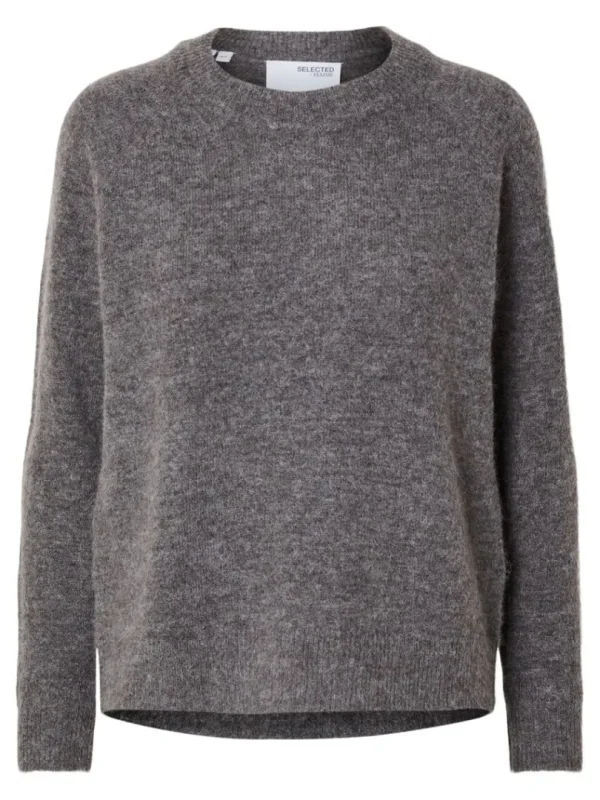 Strik>SELECTED LANGÆRMET STRIKTRØJE Grey