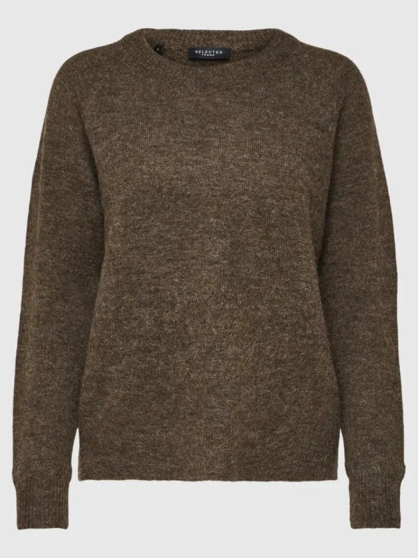 Strik>SELECTED LANGÆRMET STRIKTRØJE Brown