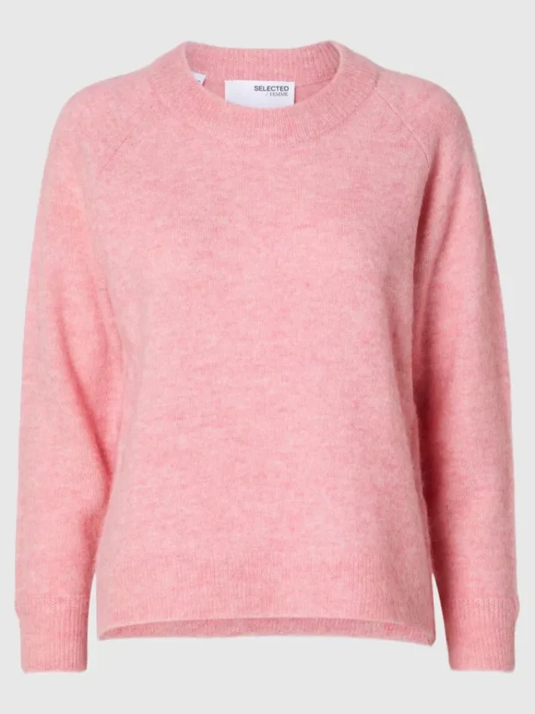 Strik>SELECTED LANGÆRMET STRIKTRØJE Pink