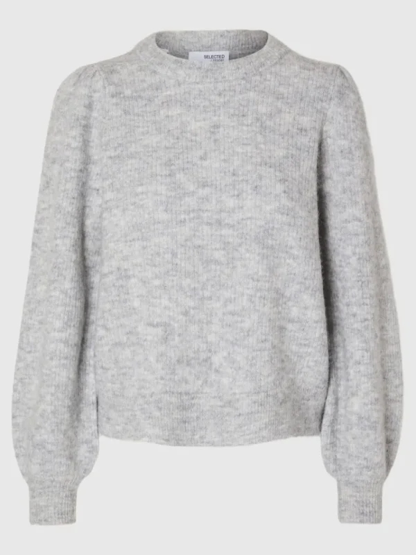 Strik>SELECTED LANGÆRMET STRIKTRØJE Grey