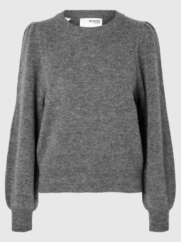 Strik>SELECTED LANGÆRMET STRIKTRØJE Grey