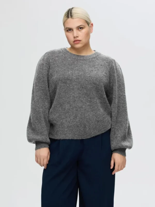 Strik>SELECTED LANGÆRMET STRIKTRØJE Grey
