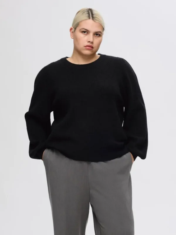 Strik>SELECTED LANGÆRMET STRIKTRØJE Black