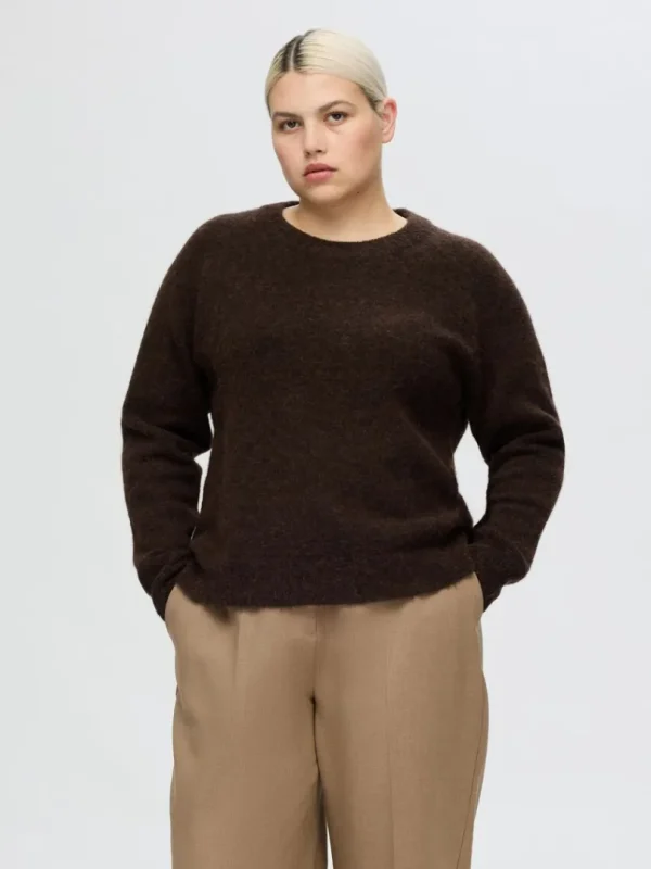 Strik>SELECTED LANGÆRMET STRIKTRØJE Brown