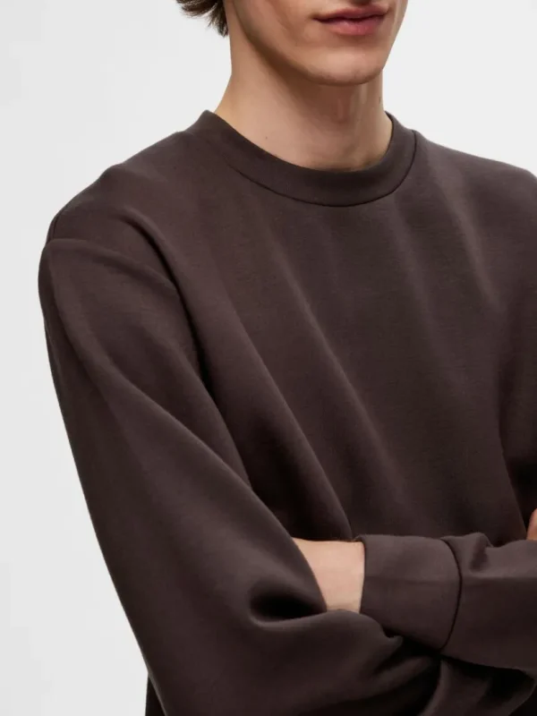 Hættetrøjer & Sweatshirts>SELECTED LANGÆRMET SWEATSHIRT Brown