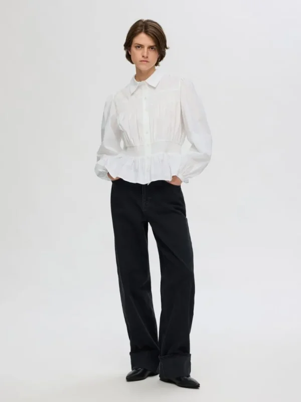 Skjorter>SELECTED LANGÆRMET TOP MED SMOCKSYNING White