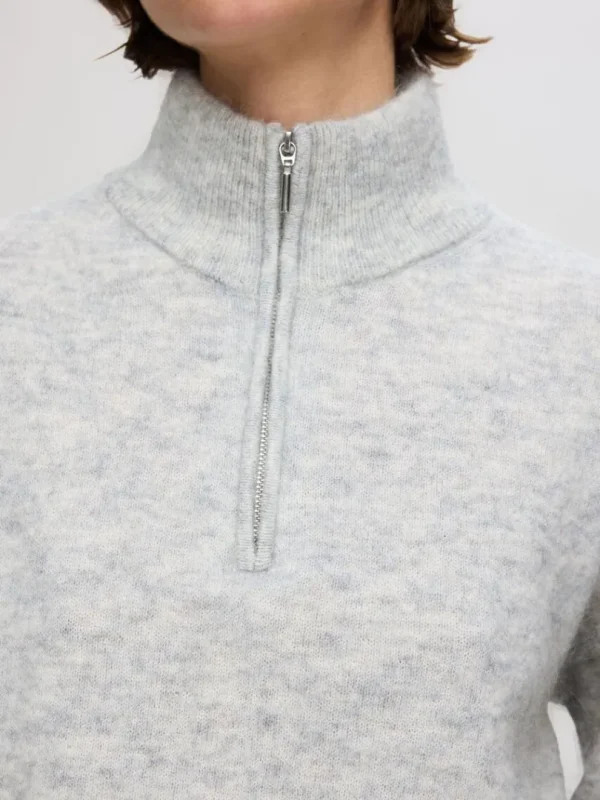 Strik>SELECTED LANGÆRMET TRØJE MED HALV LYNLÅS Grey