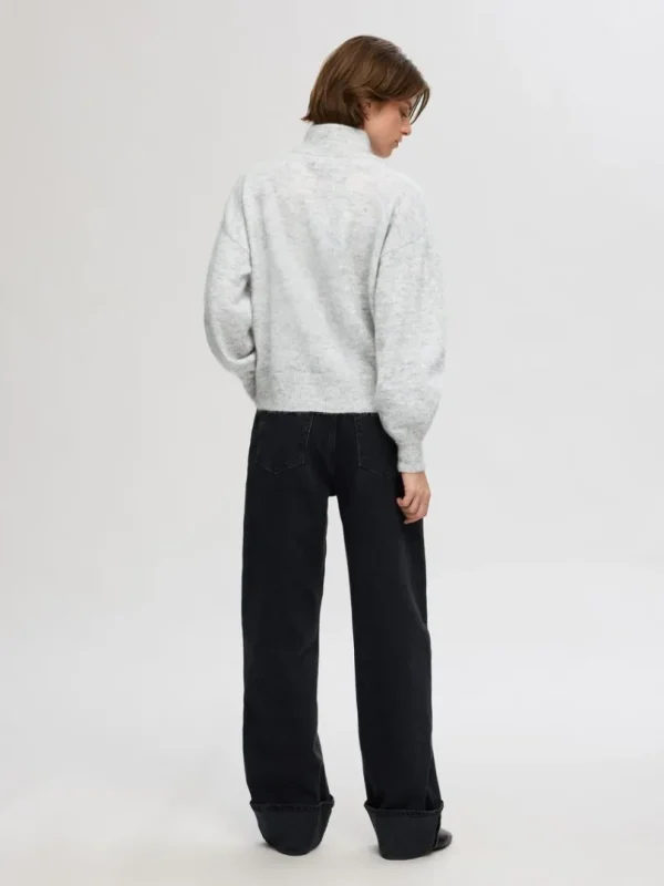 Strik>SELECTED LANGÆRMET TRØJE MED HALV LYNLÅS Grey