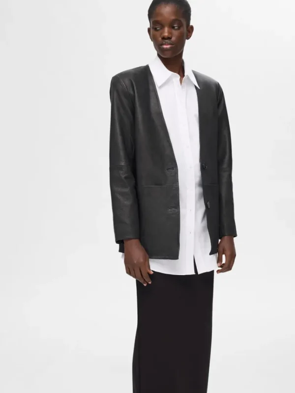Jakkesæt & Blazers | Overtøj>SELECTED 100 % LÆDER BLAZER Black