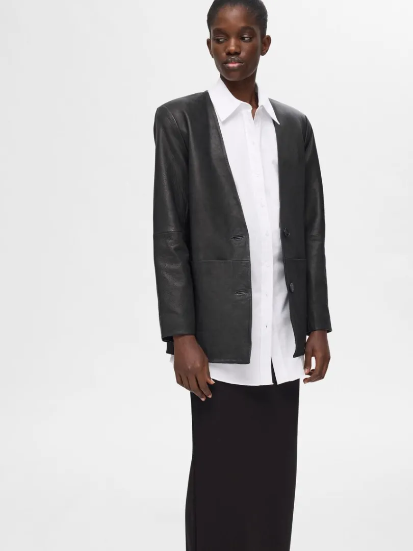 lder_blazer_2.webp Jakkesæt & Blazers | Overtøj>SELECTED 100 % LÆDER BLAZER Black