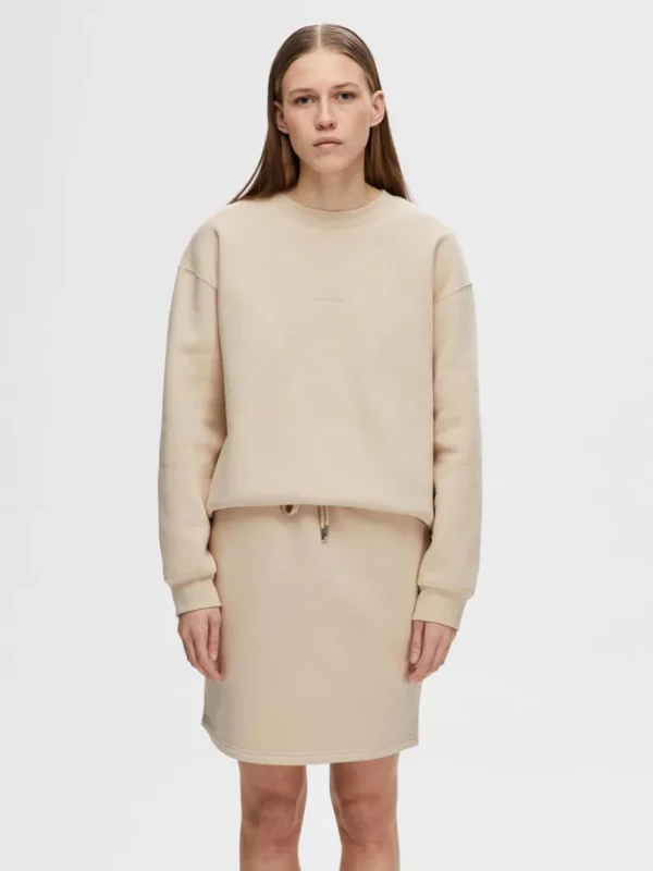 Hættetrøjer & Sweatshirts>SELECTED LOGO-BRODERET SWEATSHIRT Beige