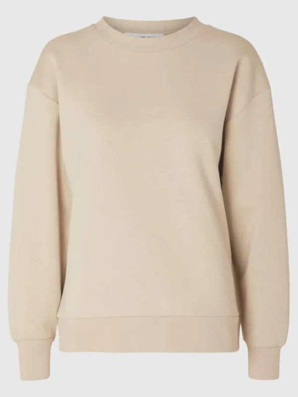 Hættetrøjer & Sweatshirts>SELECTED LOGO-BRODERET SWEATSHIRT Beige
