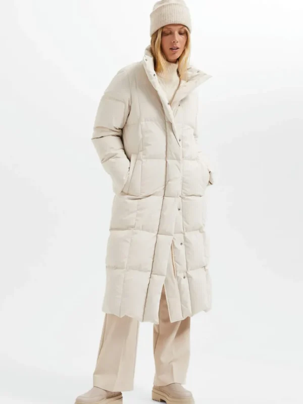 Overtøj>SELECTED LONGLINE RE:DOWN® PUFFERJAKKE Beige