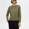 T-shirts>SELECTED LONG-SLEEVED BOXY T-SHIRT Green