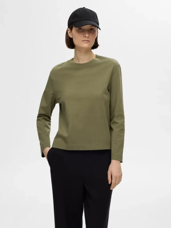 T-shirts>SELECTED LONG-SLEEVED BOXY T-SHIRT Green