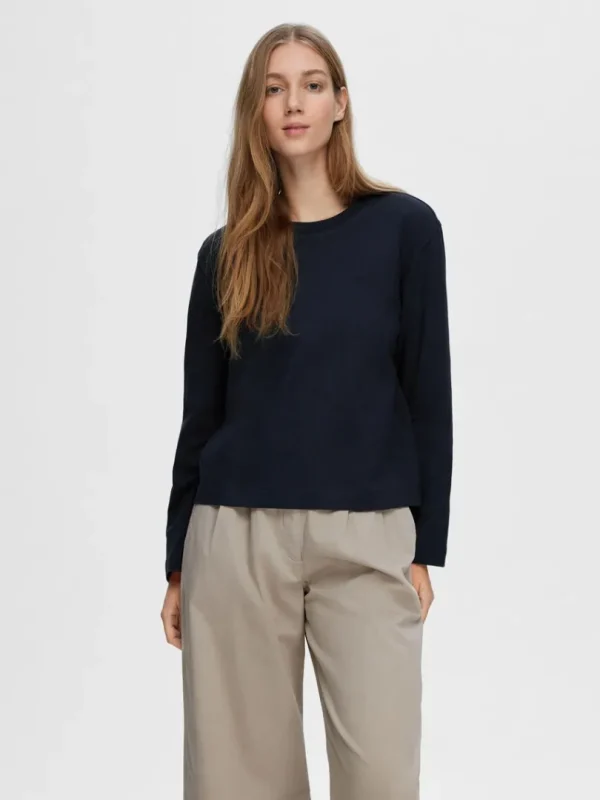 T-shirts>SELECTED LONG-SLEEVED BOXY T-SHIRT Blue