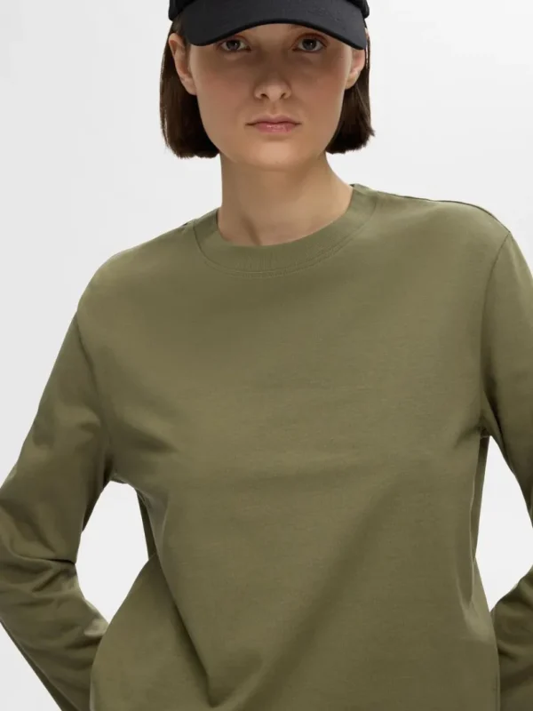 T-shirts>SELECTED LONG-SLEEVED BOXY T-SHIRT Green