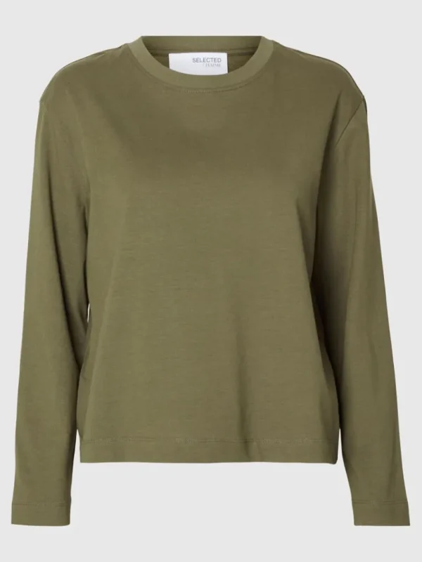 T-shirts>SELECTED LONG-SLEEVED BOXY T-SHIRT Green