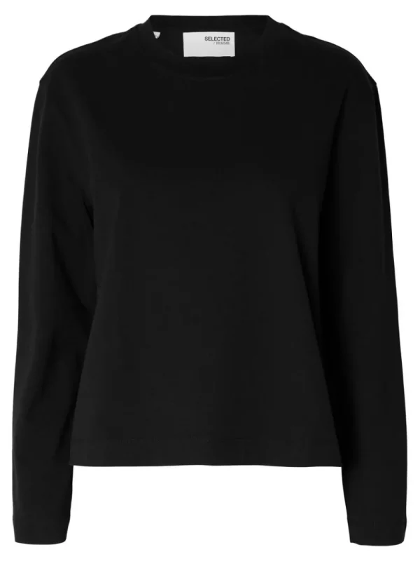 T-shirts>SELECTED LONG-SLEEVED BOXY T-SHIRT Black