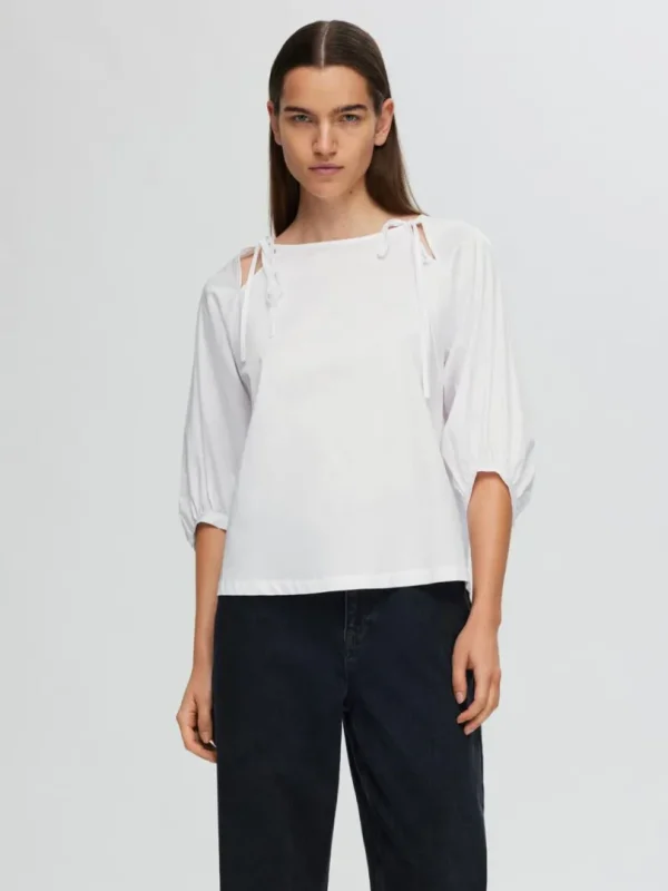 Toppe Og Bluser>SELECTED LOOSE BLUSE MED 3/4-ÆRMER White