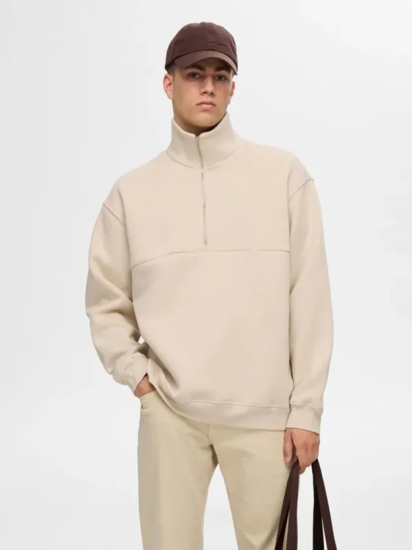 Hættetrøjer & Sweatshirts>SELECTED LOOSE FIT MED LYNLÅS SWEATSHIRT Beige