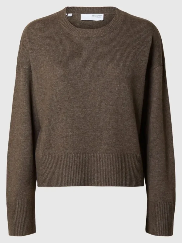 Strik>SELECTED LOOSE FIT SWEATER MED RUND HALS Brown