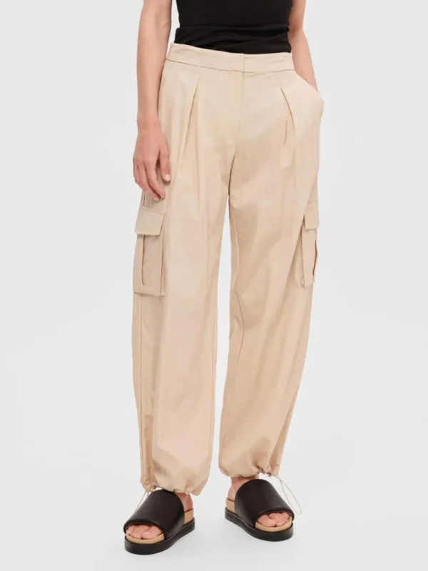 Bukser>SELECTED LØSE FALDSKÆRMSBUKSER Beige