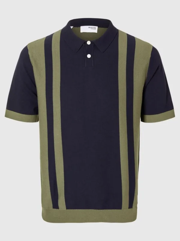 Poloer | Strik>SELECTED MED FARVEBLOKKE STRIKKET POLOSHIRT Blue