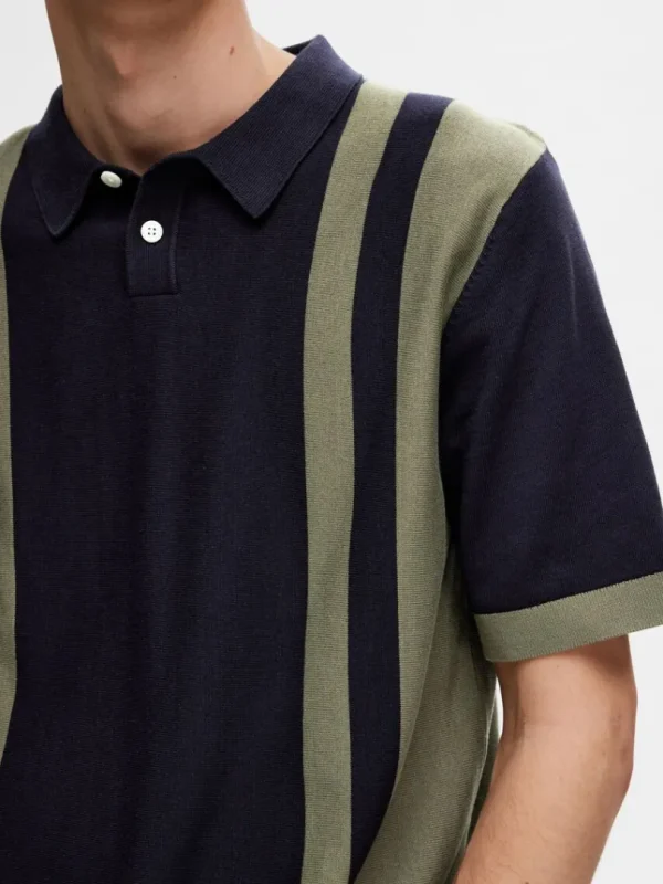 Poloer | Strik>SELECTED MED FARVEBLOKKE STRIKKET POLOSHIRT Blue