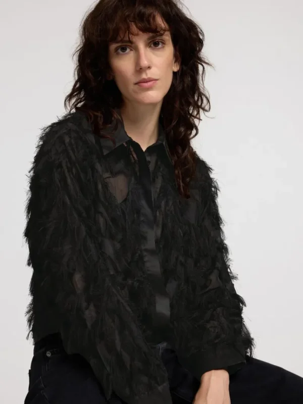 Skjorter>SELECTED MED TEKSTUR CROPPED SKJORTE Black