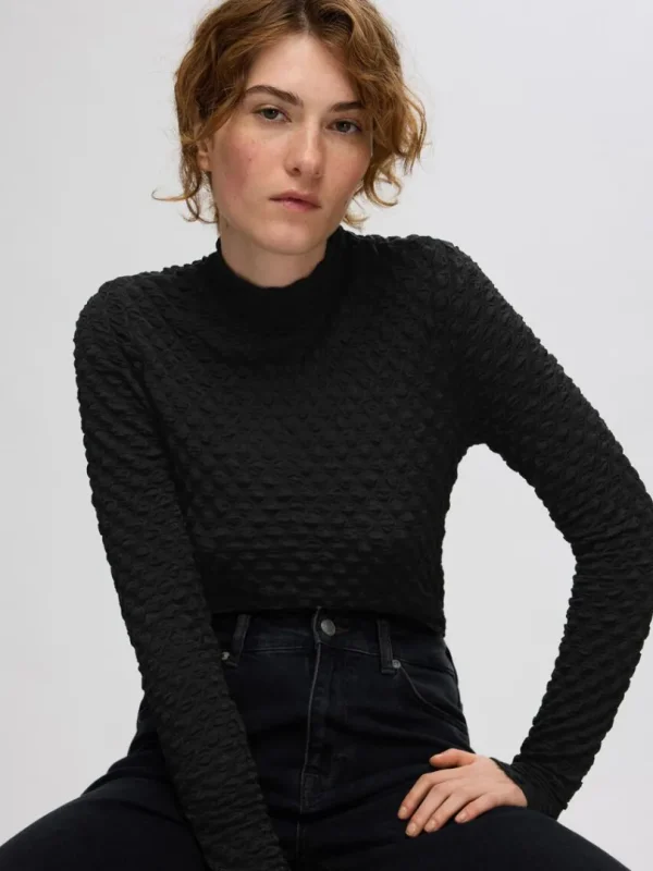 Toppe Og Bluser>SELECTED MED TEKSTUR TOP MED LANGE ÆRMER Black