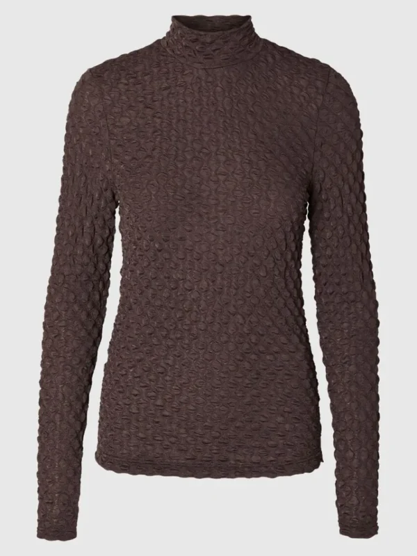 Toppe Og Bluser>SELECTED MED TEKSTUR TOP MED LANGE ÆRMER Brown