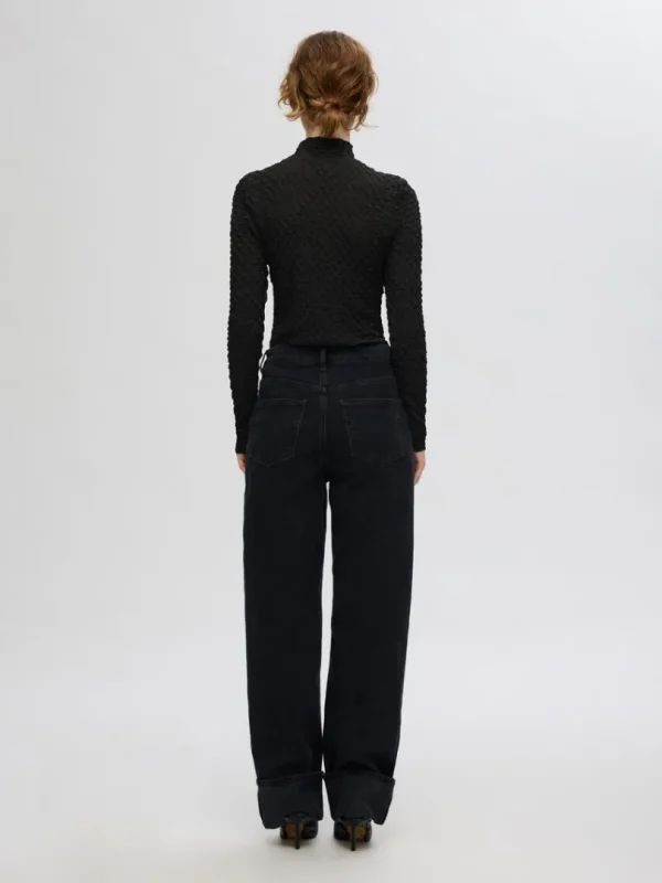 Toppe Og Bluser>SELECTED MED TEKSTUR TOP MED LANGE ÆRMER Black