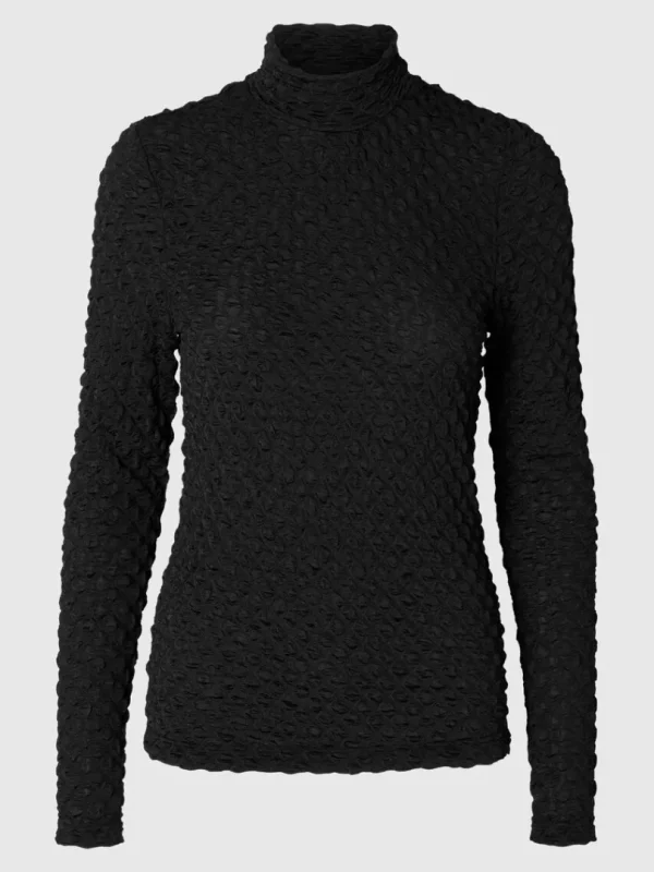 Toppe Og Bluser>SELECTED MED TEKSTUR TOP MED LANGE ÆRMER Black