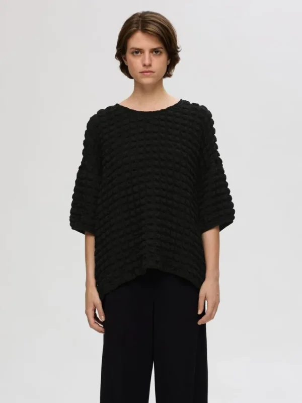 Toppe Og Bluser>SELECTED MED TEKSTUR TOP MED 3/4-ÆRMER Black
