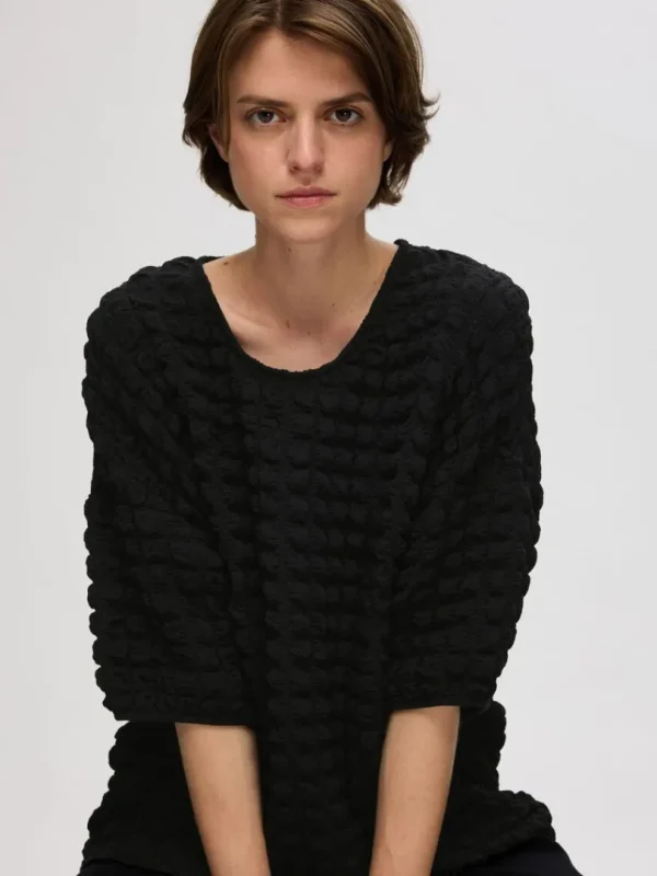 Toppe Og Bluser>SELECTED MED TEKSTUR TOP MED 3/4-ÆRMER Black