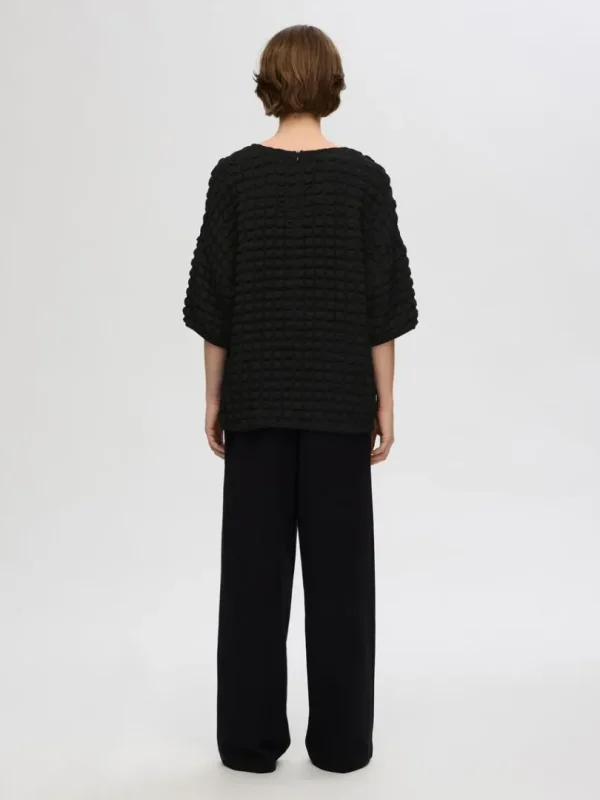 Toppe Og Bluser>SELECTED MED TEKSTUR TOP MED 3/4-ÆRMER Black