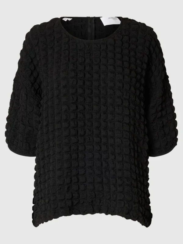 Toppe Og Bluser>SELECTED MED TEKSTUR TOP MED 3/4-ÆRMER Black