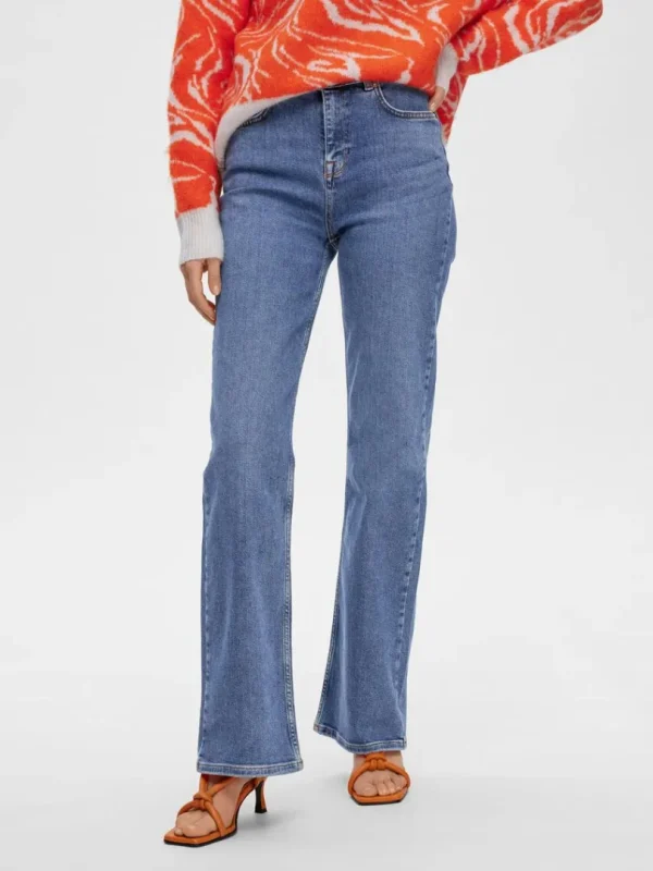 Jeans>SELECTED MELLEMBLÅ VASK HØJTALJEDE JEANS Blue