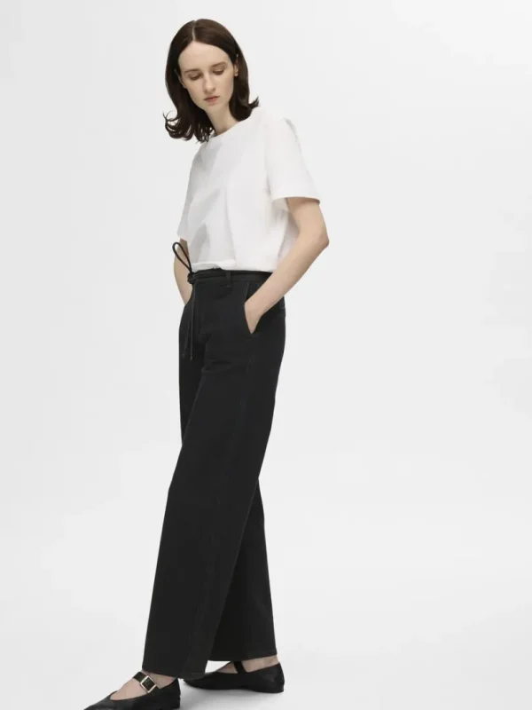 Jeans>SELECTED - MELLEMHØJ TALJE WIDE FIT JEANS Black