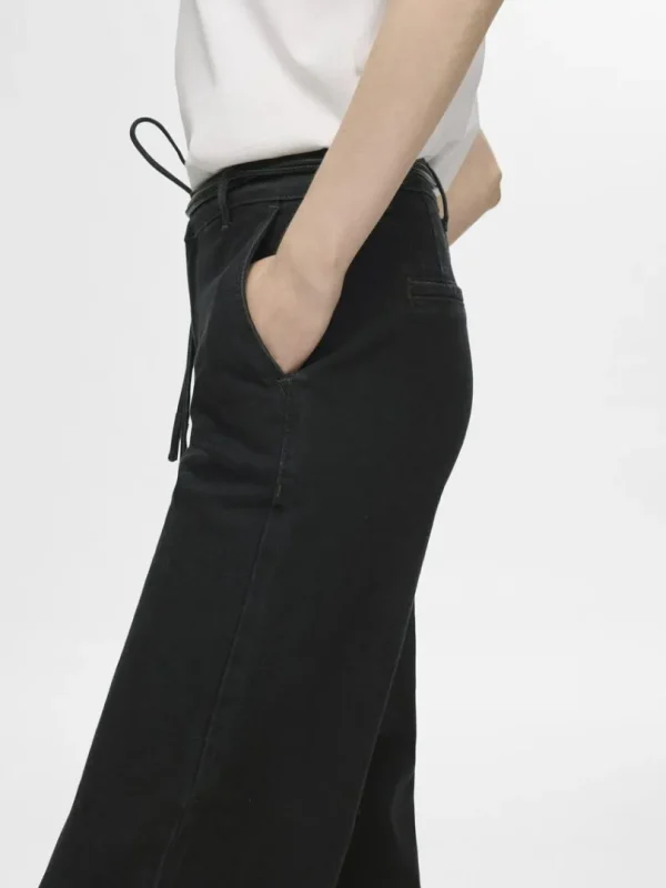 Jeans>SELECTED - MELLEMHØJ TALJE WIDE FIT JEANS Black