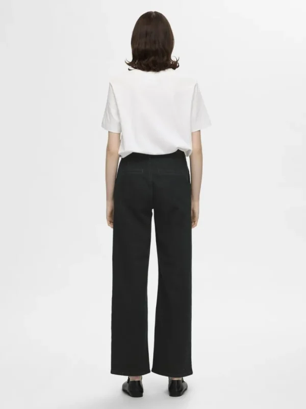 Jeans>SELECTED - MELLEMHØJ TALJE WIDE FIT JEANS Black