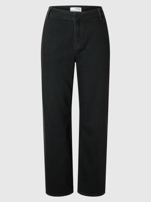 Jeans>SELECTED - MELLEMHØJ TALJE WIDE FIT JEANS Black