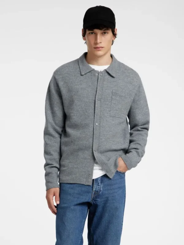 Strik>SELECTED 100% MERINOULD CARDIGAN Grey
