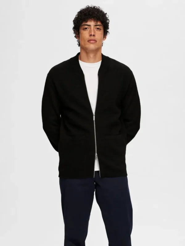 Strik>SELECTED MERINO-ULD CARDIGAN Black
